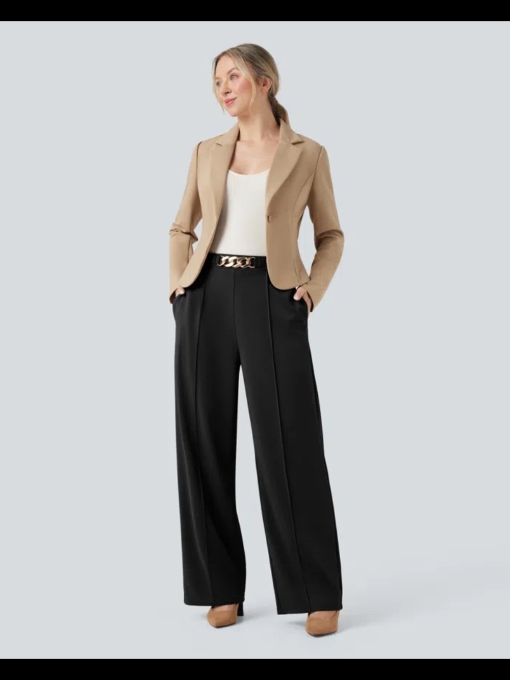 NEW HALARA High Waisted Metal Chain Straight-Leg Dress Pants Size XL
